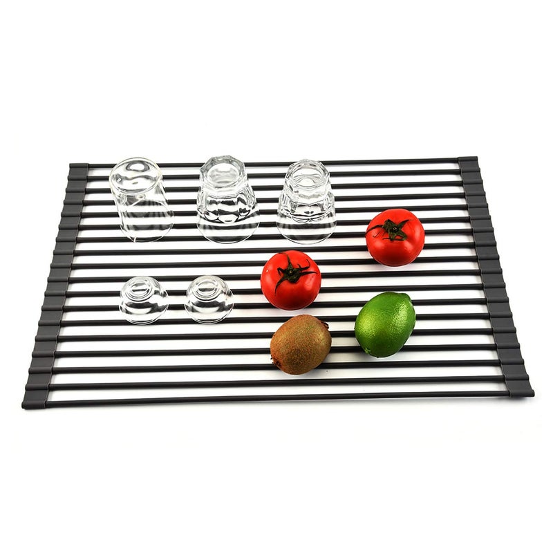 Ahyuan Large Roll up Dish Drying Rack Foldable Dish Rack Over Sink Dish Drainer Roll-up Sink Drying Rack Full Silicone Coated Stainless Still Dish Drying Rack (Matte Black, 17.7''X13.13'') - Image 5